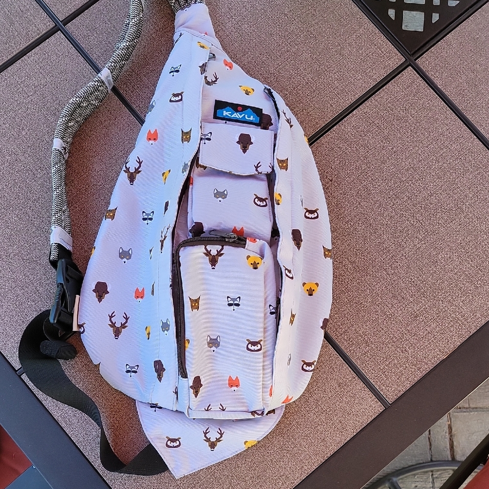 Kavu Light Grey Sling Bag with Animal Faces